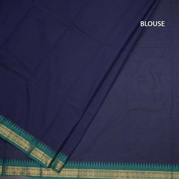 Kanchi Cotton Navy Blue Plain Saree And Temple Border