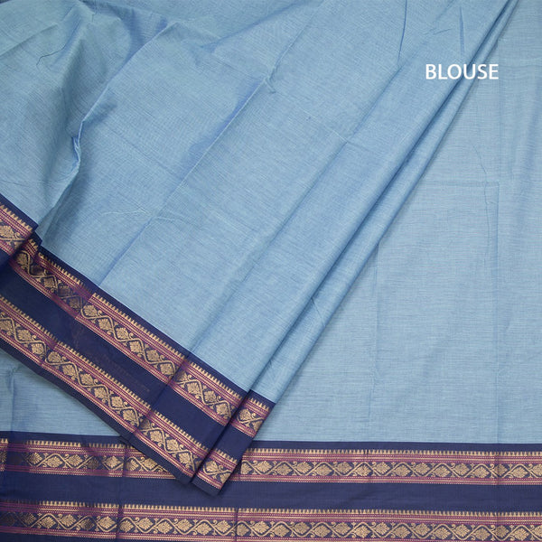Kanchi Cotton Light Blue Plain Saree And Rettapet Border