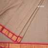 Kanchi Cotton Light Brown Plain Saree And Temple Border