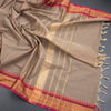 Kanchi Cotton Light Brown Plain Saree And Temple Border - Kumaran Silks