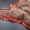 Kanchi Cotton Light Brown Plain Saree And Temple Border