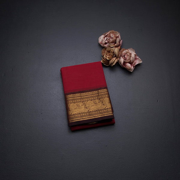Kanchi Cotton Red Plain Saree And Zari Border