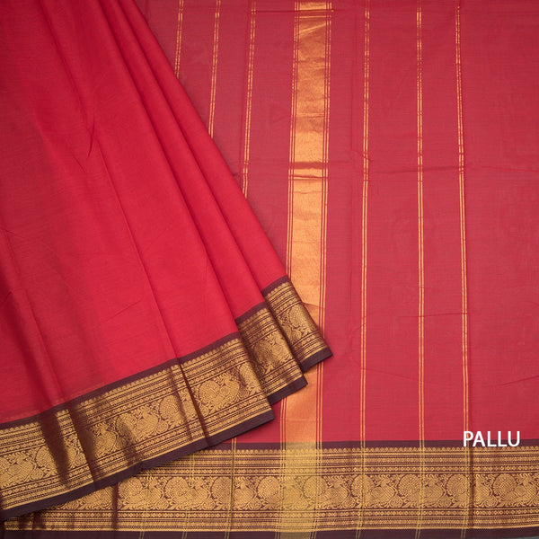 Kanchi Cotton Red Plain Saree And Zari Border
