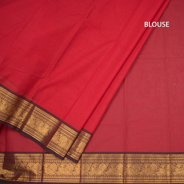 Kanchi Cotton Red Plain Saree And Zari Border