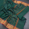 Kanchi Cotton Dark Green Saree With Thread Buttas And Zari Border 02 - Kumaran Silks