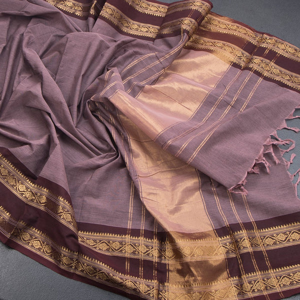 Kanchi Cotton Thulian Pink Plain Saree And Rettapet Border - Kumaran Silks