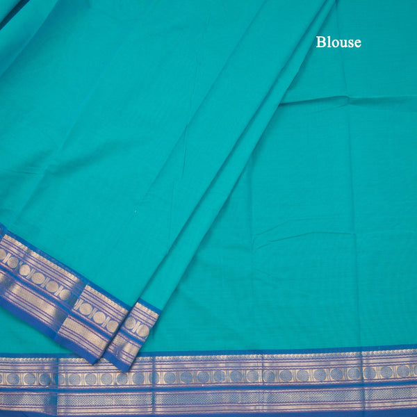 Kanchi Cotton Peacock Blue Plain Saree And Zari Border