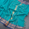 Kanchi Cotton Peacock Blue Plain Saree And Zari Border - Kumaran Silks