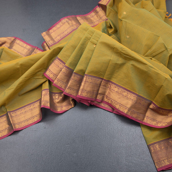 Kanchi Cotton Shot Colour Saree With Zari Buttas And Zari Border