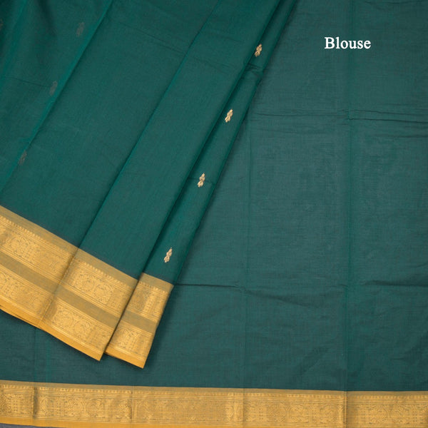 Kanchi Cotton Dark Green Saree With Zari Buttas And Zari Border