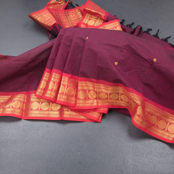 Kanchi Cotton Dark Pink Saree With Zari Buttas And Zari Border 03
