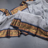 Kanchi Cotton Grey Saree With Thread Buttas And Temple Border