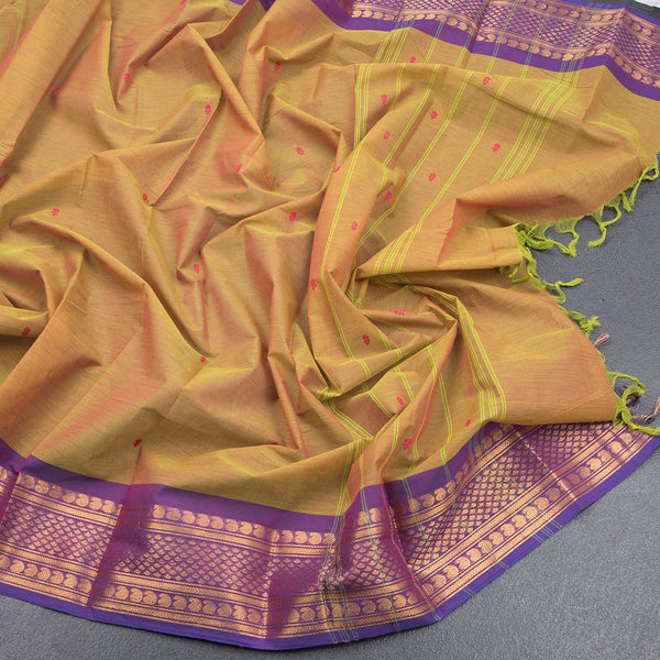 Kanchi Cotton Shot Colour Saree With Thread Buttas And Zari Border 05 - Kumaran Silks