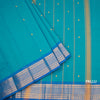 Kanchi Cotton Peacock Blue Saree With Thread Buttas And Zari Border 02