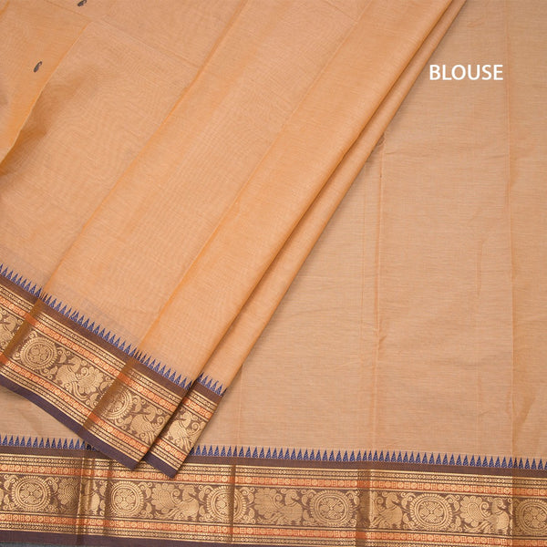 Kanchi Cotton Brown Saree With Thread Buttas And Temple Border