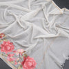 Linen Cream Zari Stripes Saree And Thread Embroidered Border - Kumaran Silks