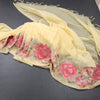 Linen Yellow Zari Stripes Saree And Thread Embroidered Border
