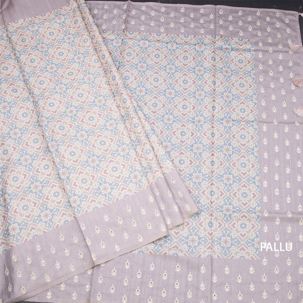 Raw Silk Multi Colour Printed Saree With Thread Border
