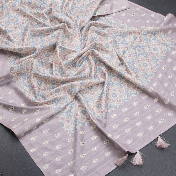Raw Silk Multi Colour Printed Saree With Thread Border - Kumaran Silks