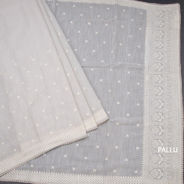 Semi Linen Light Grey Thread Work Saree