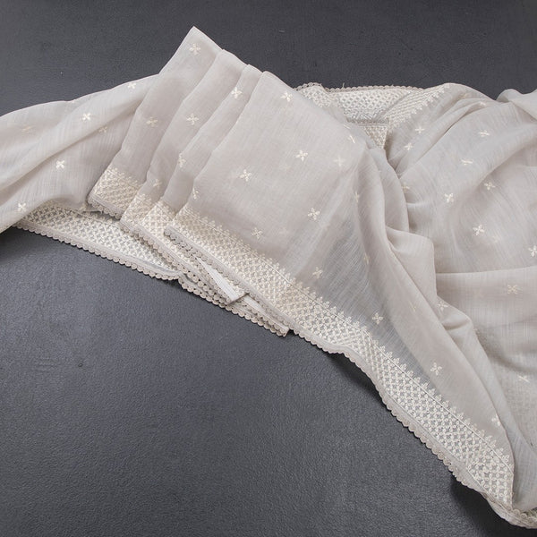Semi Linen Light Grey Thread Work Saree