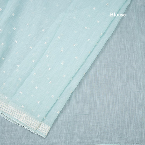Semi Linen Powder Blue Thread Work Saree