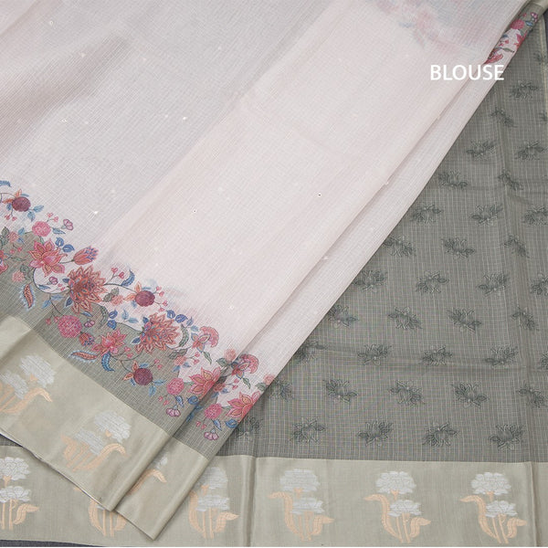 Kota Cream Saree With Mirror Buttas On The body And Zari Border