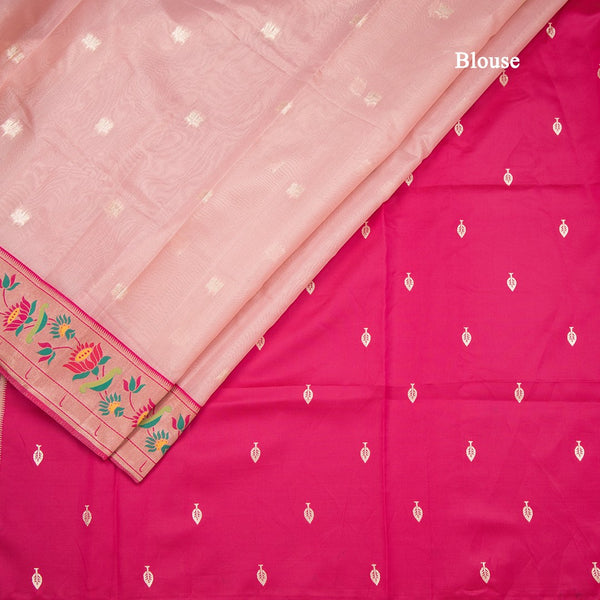 Tissue Light Peach Stripes Saree With Zari Buttas And Banaras Border