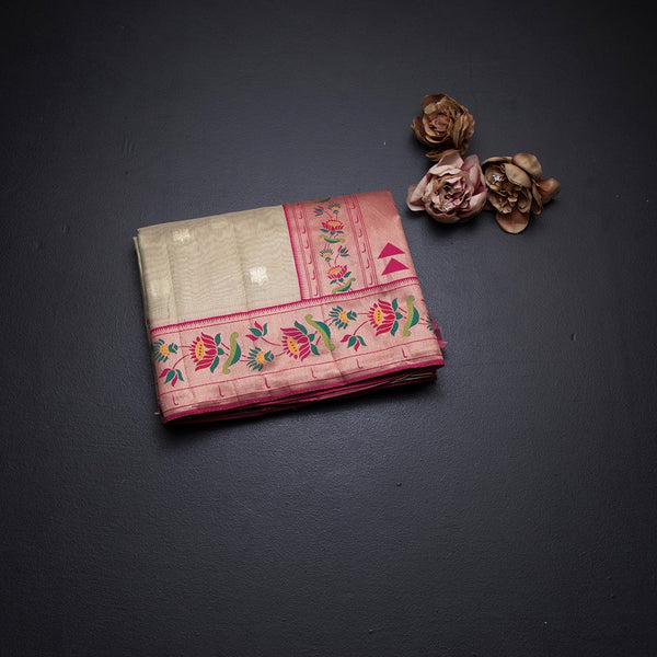 Tissue Light Green Saree With Zari Buttas And Banaras Border