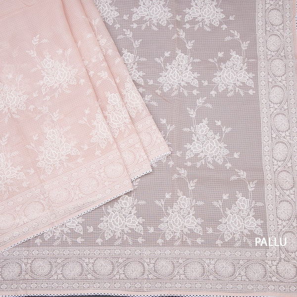 Kota Light Peach Floral Thread Work Saree