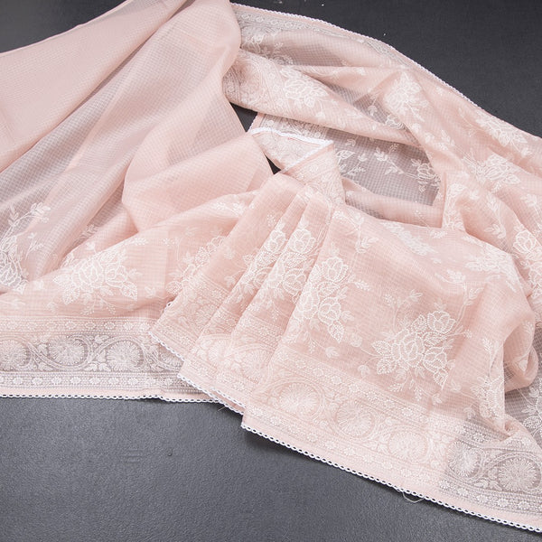 Kota Light Peach Floral Thread Work Saree