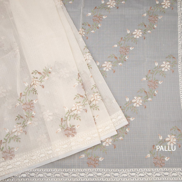 Kota Cream Floral Thread Work Saree