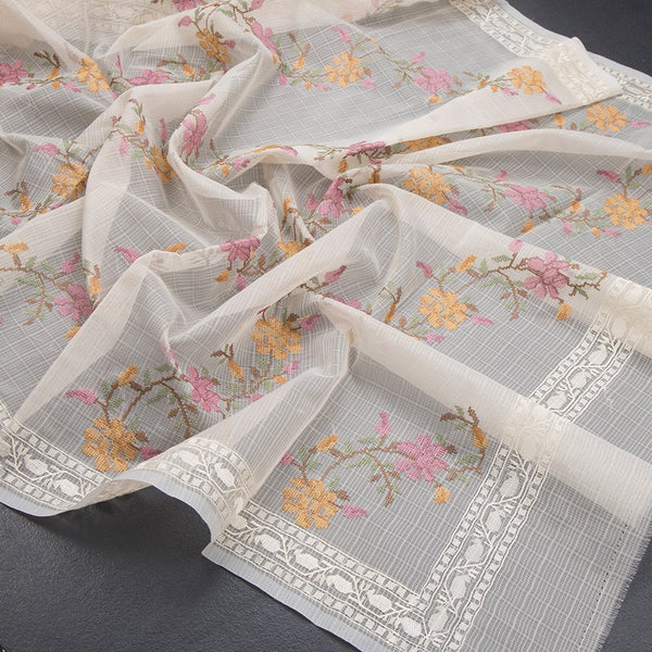 Kota Cream Floral Thread Work Saree 02 - Kumaran Silks