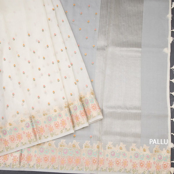 Kota Cream Floral Thread Buttas And Zari Border