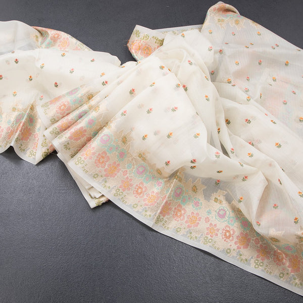 Kota Cream Floral Thread Buttas And Zari Border