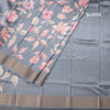 Raw Silk Grey Floral Printed Saree And Zari Border