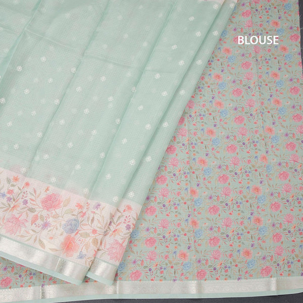 Kota Mint Green Saree With Thread Buttas And Printed With Zari Border