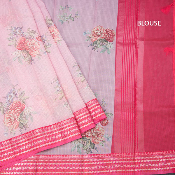 Kota Rose Pink Floral Printed Saree And Zari Border