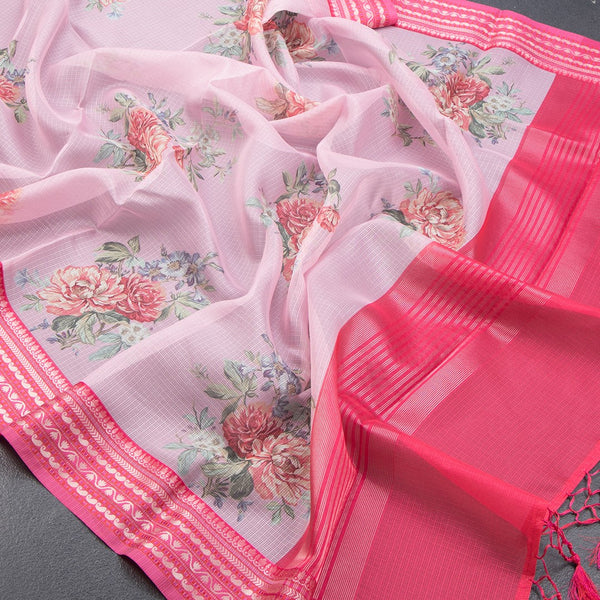 Kota Rose Pink Floral Printed Saree And Zari Border - Kumaran Silks