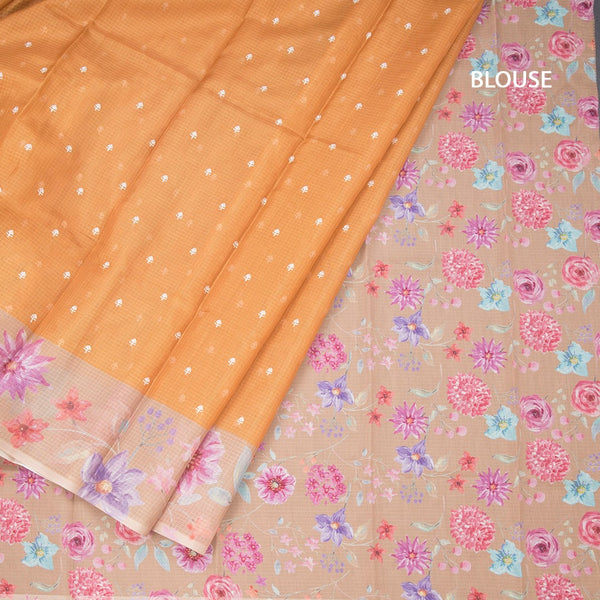 Kota Mustard Saree With Thread Buttas And Printed Border