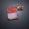 Tussar Maroon Floral Printed Saree And Zari Checks Border