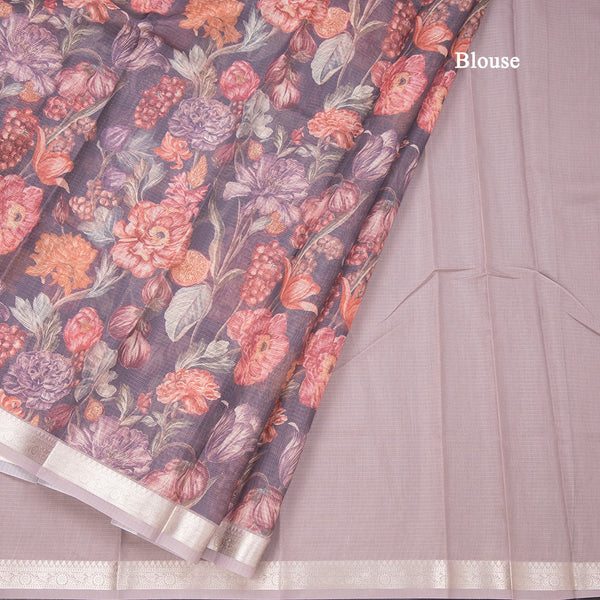 Kota Dark Brown Floral Printed Saree And Zari Border