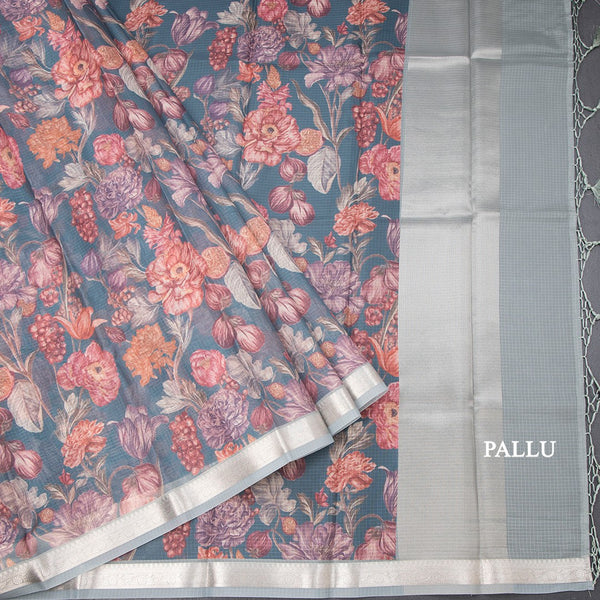 Kota Green Floral Printed Saree And Zari Border