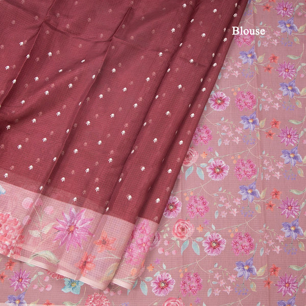Kota Maroon Saree With Thread Buttas And Printed Border