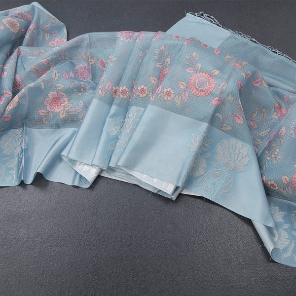 Kota Light Blue Floral Printed Saree