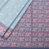 Raw Silk Powder Blue Saree With Thread Buttas And Printed Border
