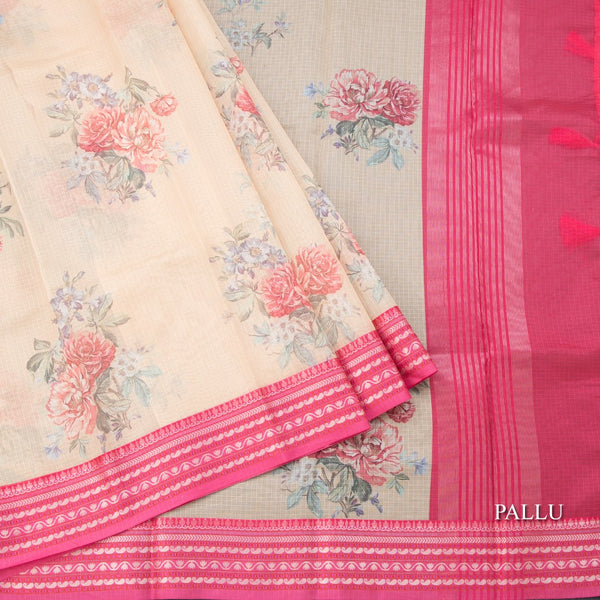 Kota Yellow Floral Printed Saree And Zari Border