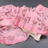 Semi Raw Silk Rose Pink Printed Saree With Floral Creeper Design
