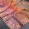 Raw Silk Dark Brown Ikkat Printed Saree