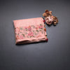 Organza Peach Zari Stripes Saree With Thread Border